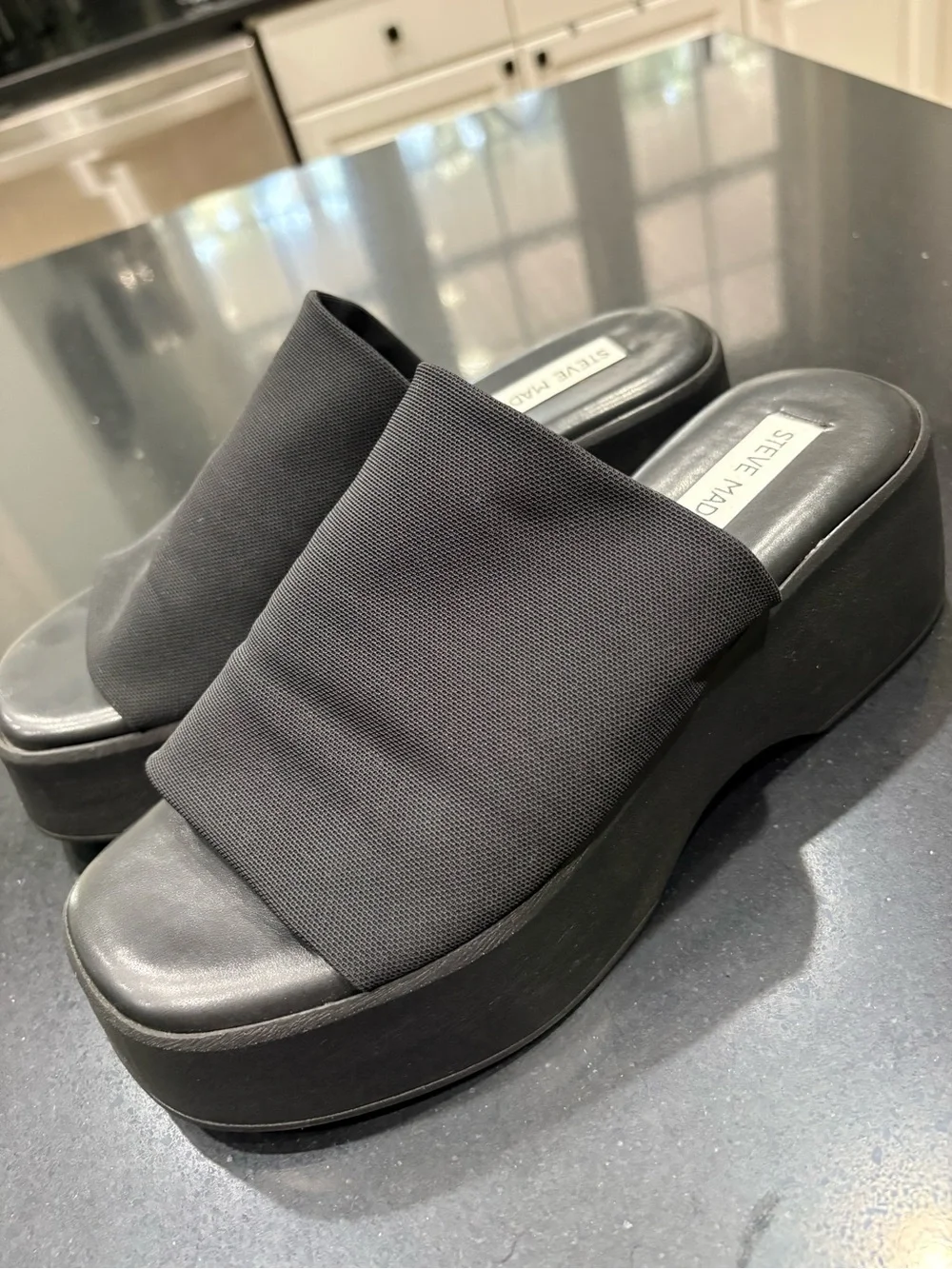 Steve Madden Black Platform Slide Sandals